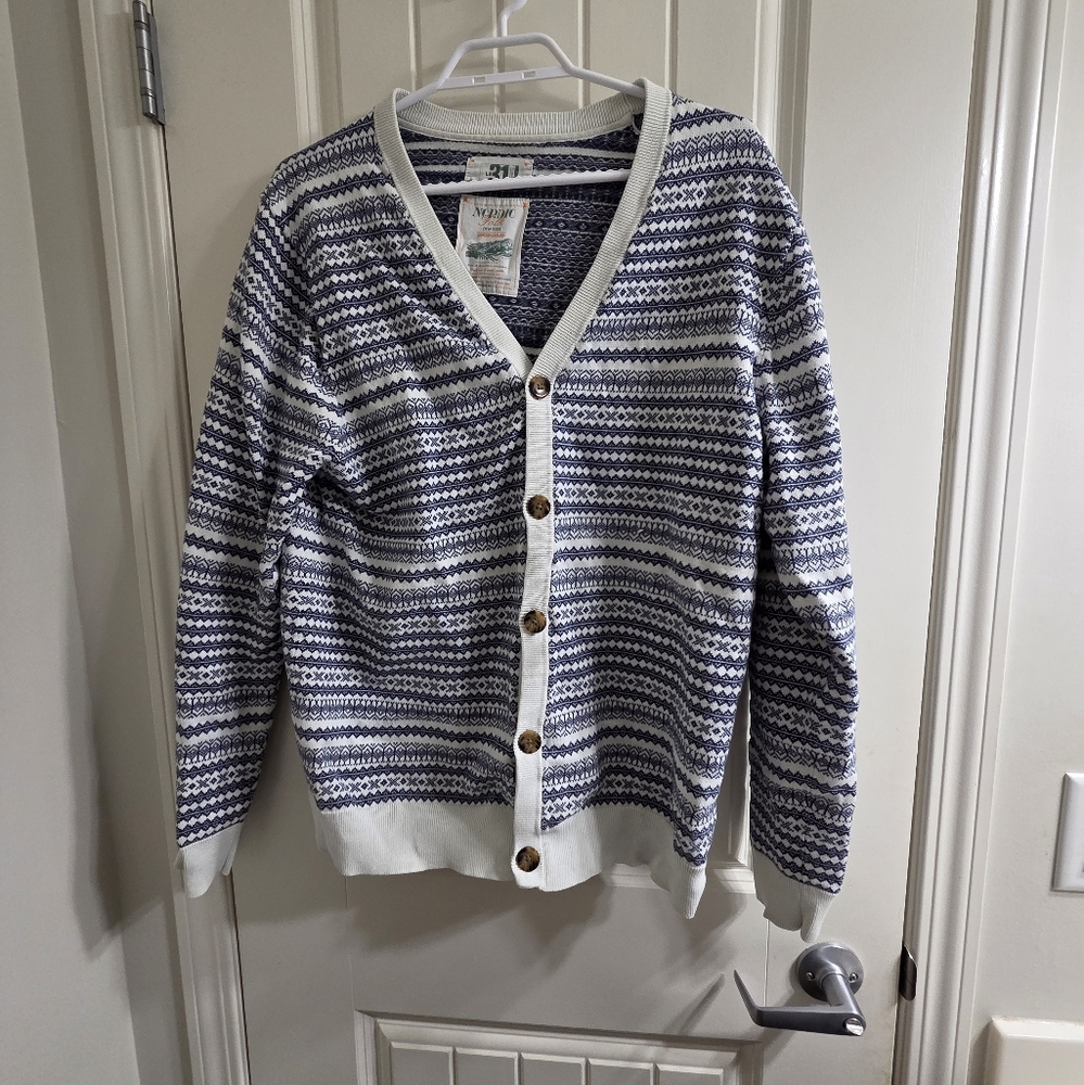 Simons Navy and White Patterned Cardigan